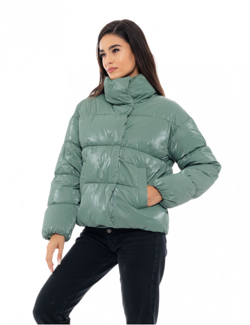 Biston fashion γυναικείο κοντό μπουφάν με ψηλό γιακά