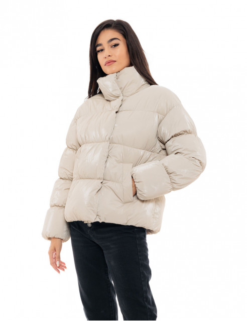 Biston fashion γυναικείο κοντό μπουφάν με ψηλό γιακά