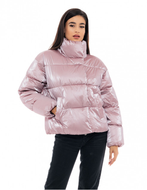 Biston fashion γυναικείο κοντό μπουφάν με ψηλό γιακά
