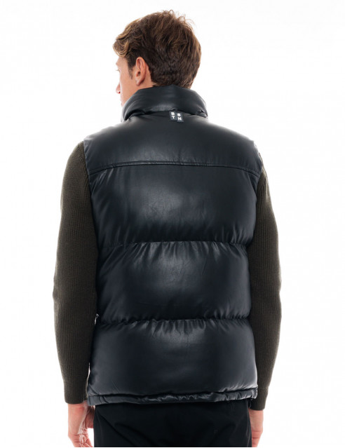 Biston fashion ανδρικό κοντό αμάνικο μπουφάν από δερματίνη