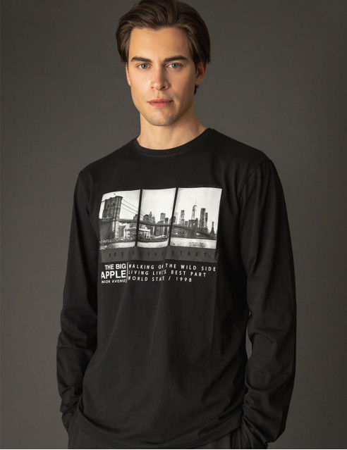 Smart fashion ανδρική μπλούζα με μακρύ μανίκι και τύπωμα