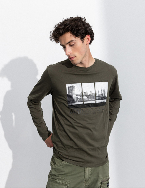 Smart fashion ανδρική μπλούζα με μακρύ μανίκι και τύπωμα