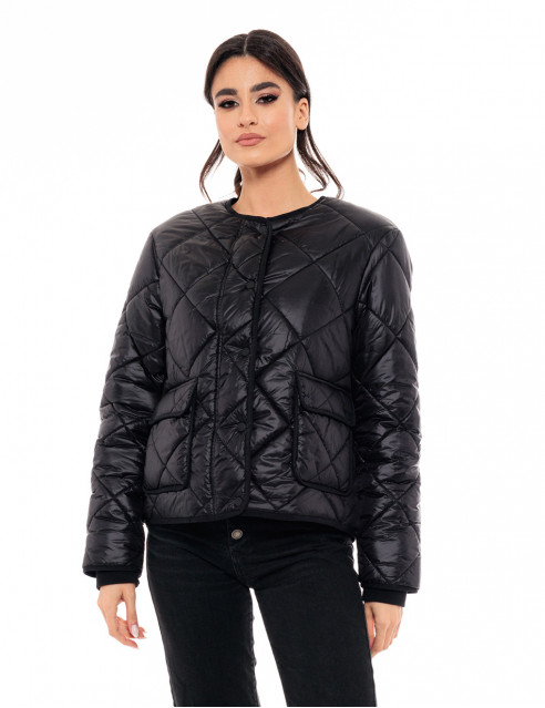 Biston fashion γυναικείο κοντό μπουφάν χωρίς γιακά