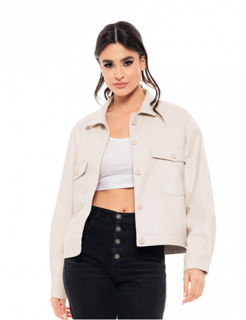 Biston fashion γυναικείο πανωφόρι από συνθετική δερματίνη
