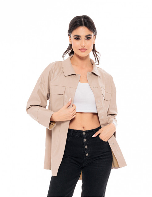 Biston fashion γυναικείο πανωφόρι από δερματίνη