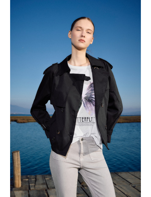 Biston fashion γυναικείο πανωφόρι με γιακά
