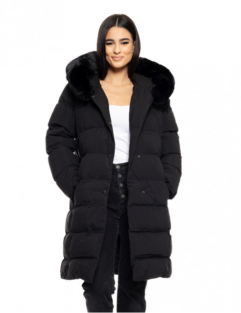 Biston fashion γυναικείο μακρύ μπουφάν με ενσωματωμένη κουκούλα