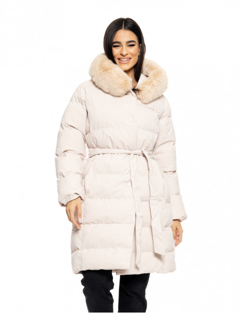 Biston fashion γυναικείο μακρύ μπουφάν με ενσωματωμένη κουκούλα