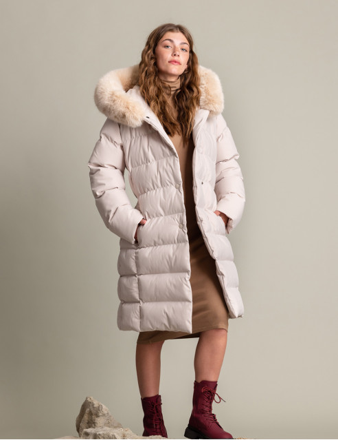 Biston fashion γυναικείο μακρύ μπουφάν με ενσωματωμένη κουκούλα