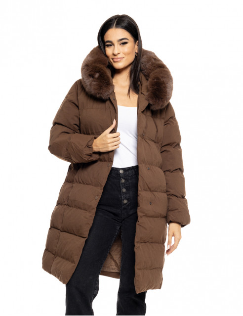Biston fashion γυναικείο μακρύ μπουφάν με ενσωματωμένη κουκούλα