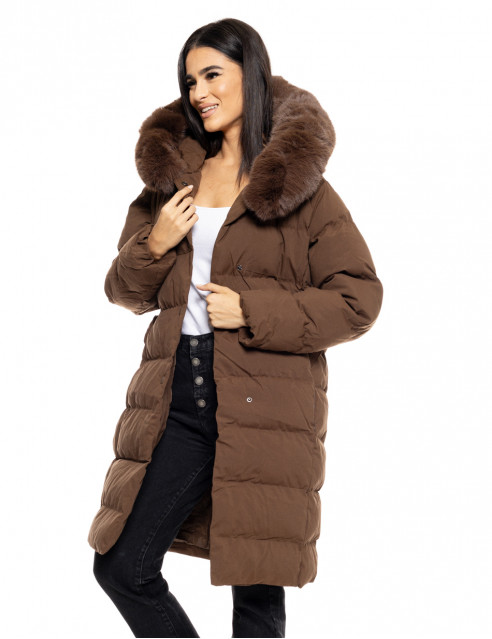 Biston fashion γυναικείο μακρύ μπουφάν με ενσωματωμένη κουκούλα