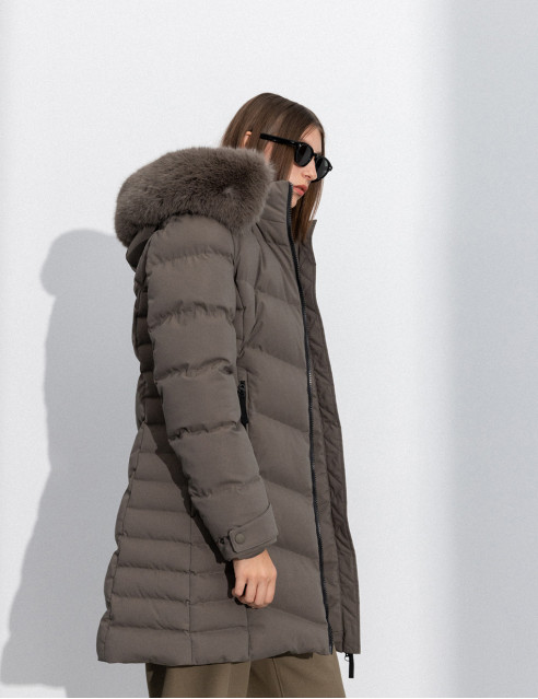 Splendid fashion γυναικείο μακρύ μπουφάν με αποσπώμενη κουκούλα