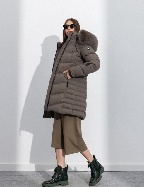 Splendid fashion γυναικείο μακρύ μπουφάν με αποσπώμενη κουκούλα