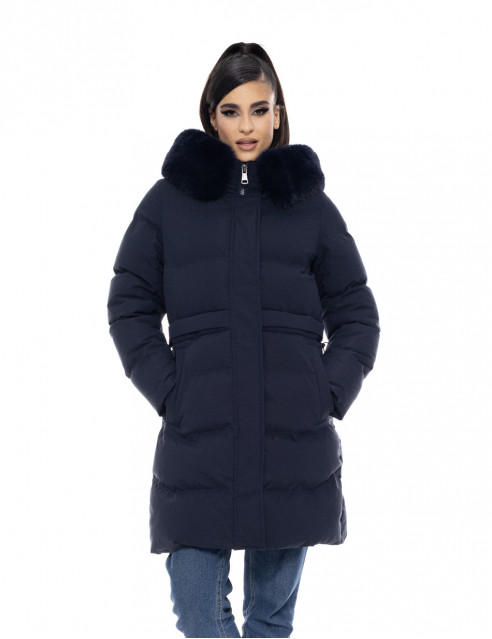 Biston fashion γυναικείο μακρύ μπουφάν με αποσπώμενη κουκούλα