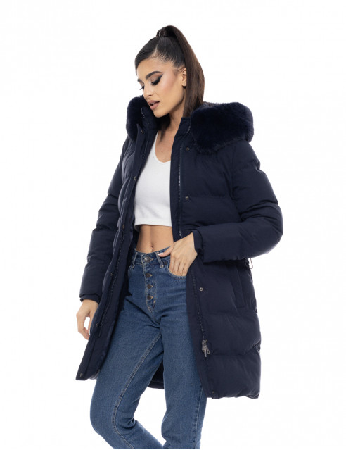 Biston fashion γυναικείο μακρύ μπουφάν με αποσπώμενη κουκούλα