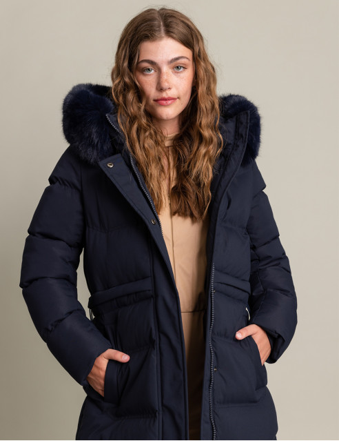 Biston fashion γυναικείο μακρύ μπουφάν με αποσπώμενη κουκούλα
