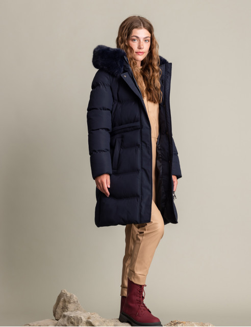 Biston fashion γυναικείο μακρύ μπουφάν με αποσπώμενη κουκούλα
