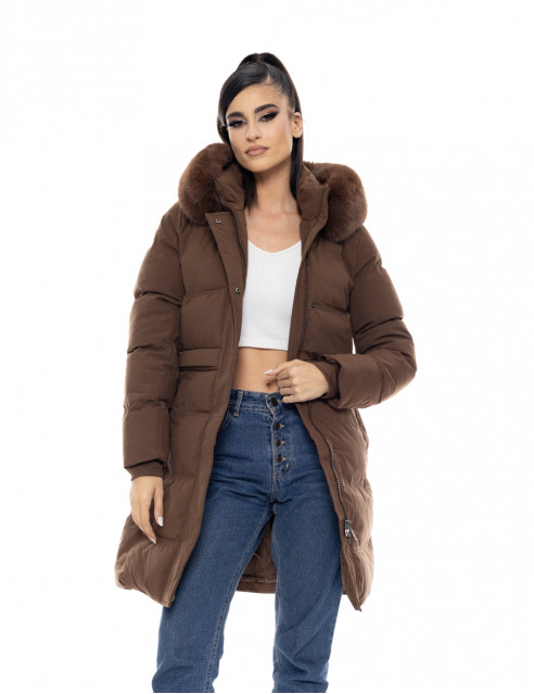 Biston fashion γυναικείο μακρύ μπουφάν με αποσπώμενη κουκούλα