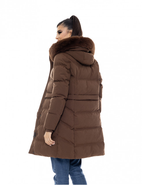 Biston fashion γυναικείο μακρύ μπουφάν με αποσπώμενη κουκούλα