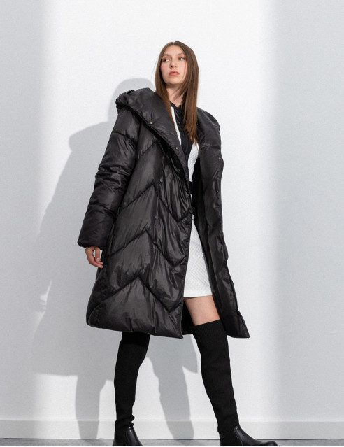 Splendid fashion γυναικείο μακρύ μπουφάν με ενσωματωμένη κουκούλα