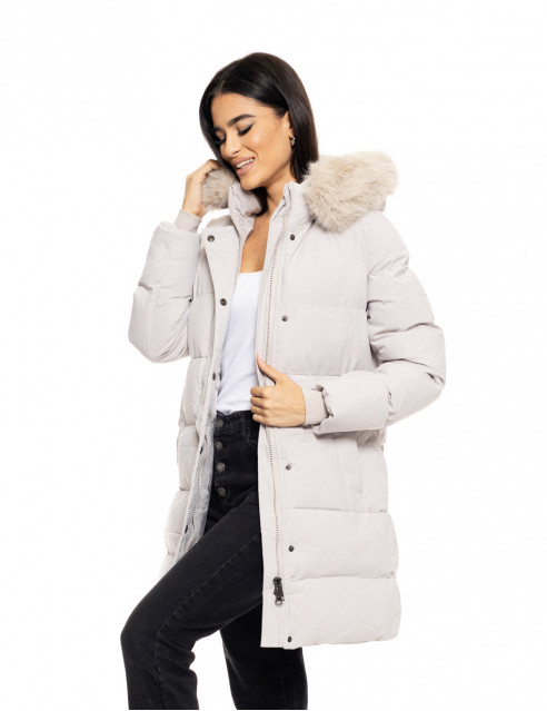 Biston fashion γυναικείο μακρύ μπουφάν με αποσπώμενη κουκούλα