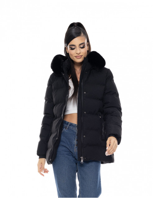 Biston fashion γυναικείο κοντό μπουφάν με αποσπώμενη κουκούλα