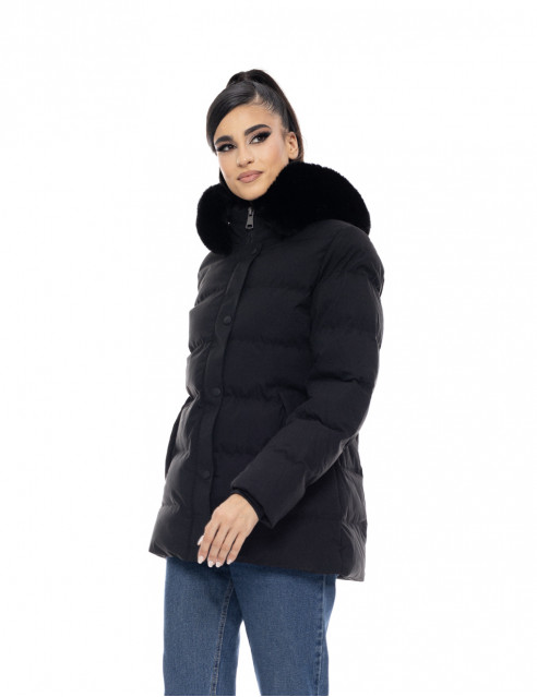 Biston fashion γυναικείο κοντό μπουφάν με αποσπώμενη κουκούλα