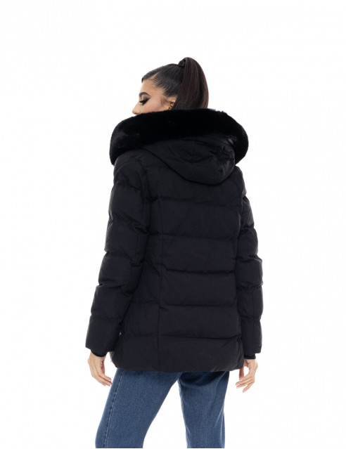 Biston fashion γυναικείο κοντό μπουφάν με αποσπώμενη κουκούλα