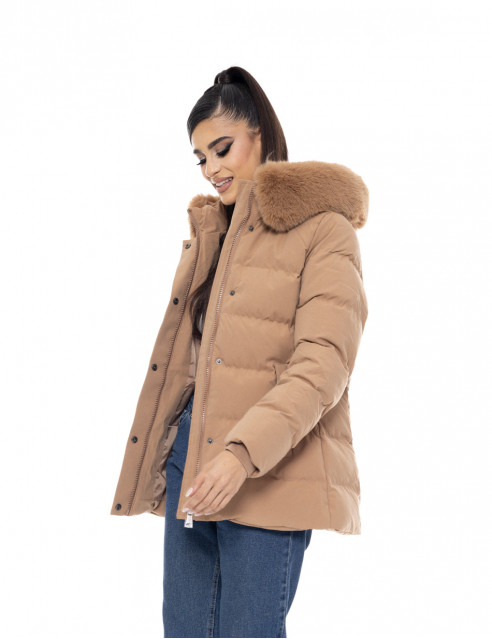 Biston fashion γυναικείο κοντό μπουφάν με αποσπώμενη κουκούλα
