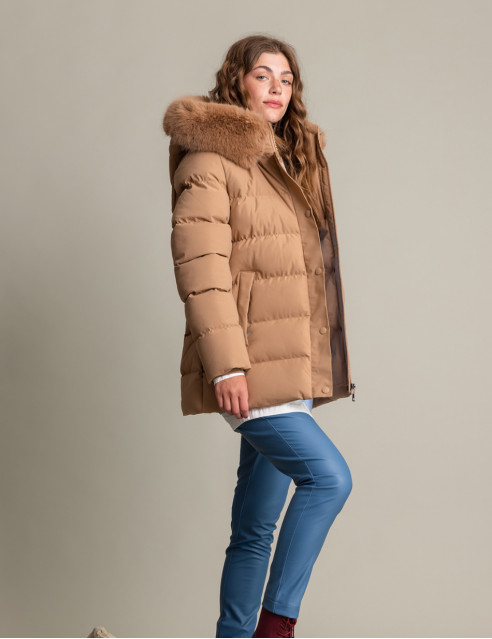 Biston fashion γυναικείο κοντό μπουφάν με αποσπώμενη κουκούλα