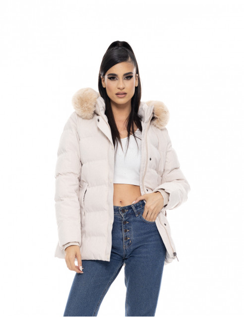 Biston fashion γυναικείο κοντό μπουφάν με αποσπώμενη κουκούλα