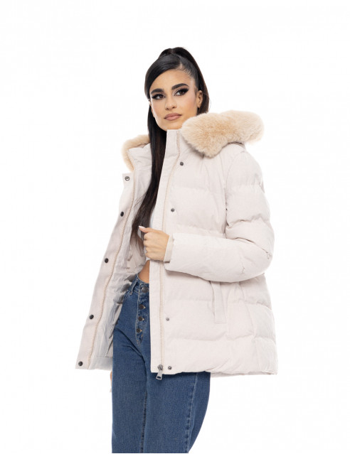 Biston fashion γυναικείο κοντό μπουφάν με αποσπώμενη κουκούλα