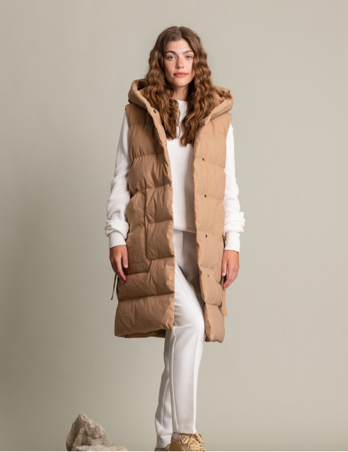 Biston fashion γυναικείο μακρύ αμάνικο μπουφάν με ενσωματωμένη κουκούλα