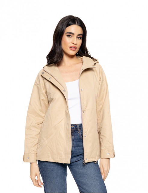 Biston fashion γυναικείο κοντό πανωφόρι με κουκούλα