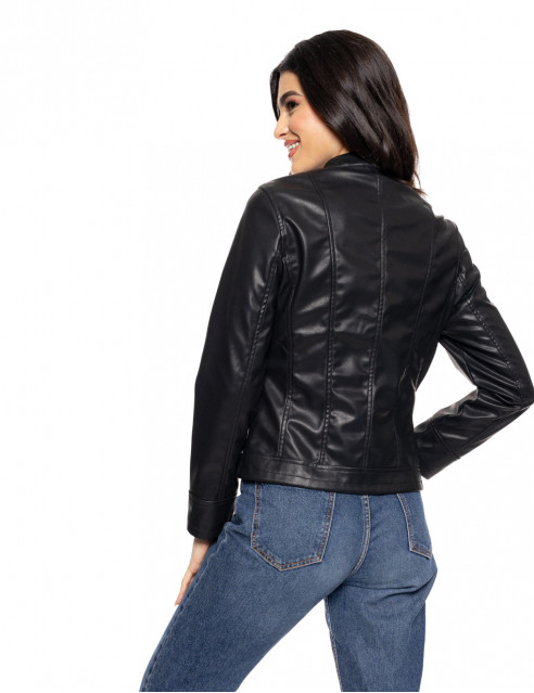Biston fashion γυναικείο κοντό πανωφόρι από δερματίνη
