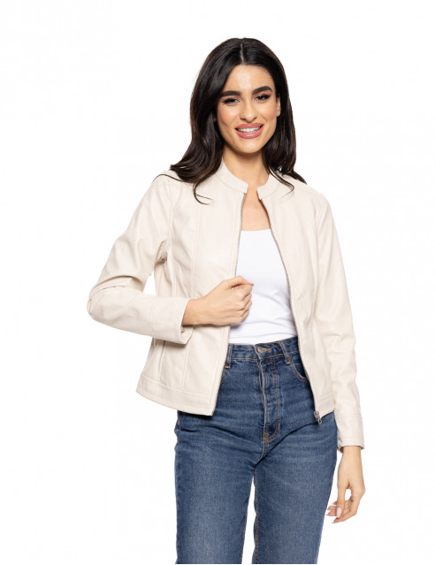 Biston fashion γυναικείο κοντό πανωφόρι από δερματίνη