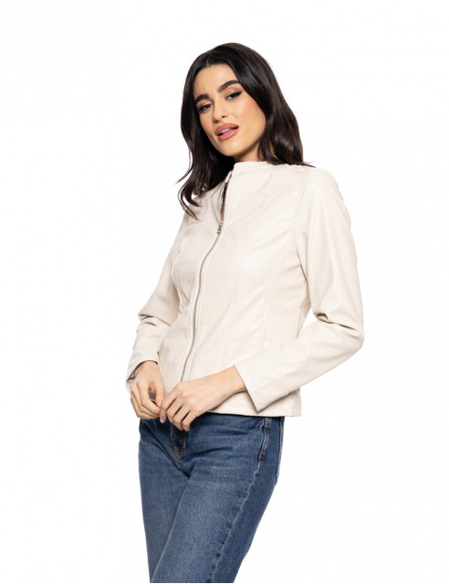 Biston fashion γυναικείο κοντό πανωφόρι από δερματίνη