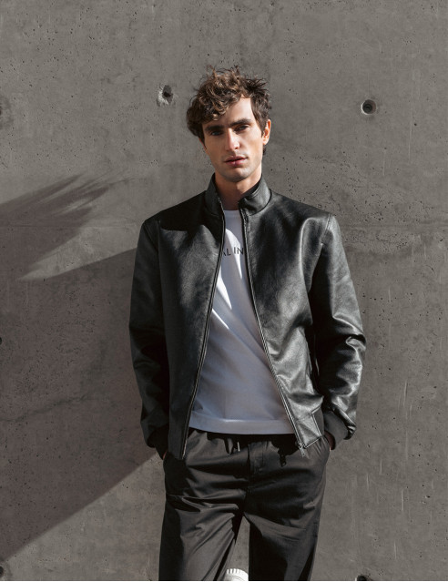 Biston fashion ανδρικό bomber πανωφόρι από δερματίνη