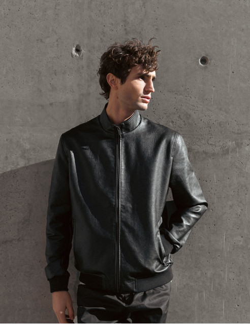 Biston fashion ανδρικό bomber πανωφόρι από δερματίνη