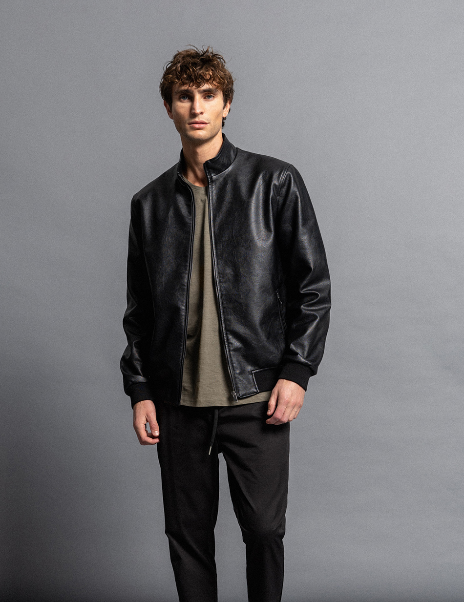 Biston fashion ανδρικό bomber πανωφόρι από δερματίνη