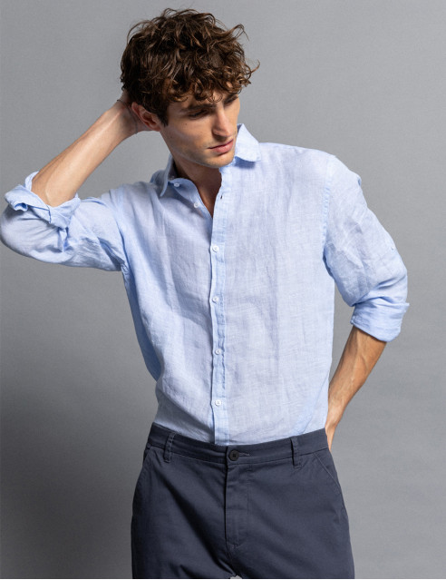 Smart fashion ανδρικό λινό πουκάμισο με γιακά