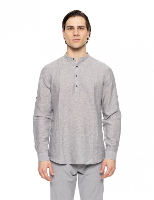 Smart fashion ανδρική λινή μπλούζα με mao γιακά