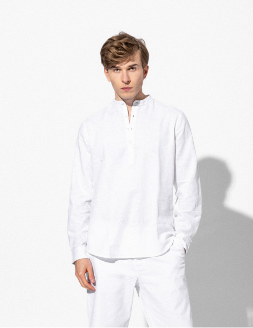 Smart fashion ανδρική λινή μπλούζα με mao γιακά