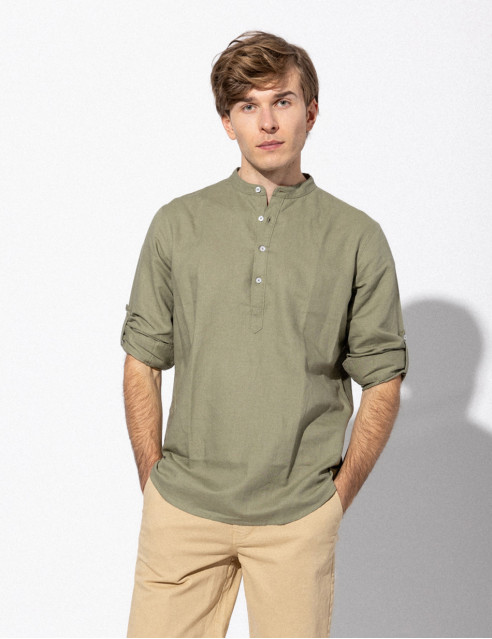 Smart fashion ανδρική λινή μπλούζα με mao γιακά
