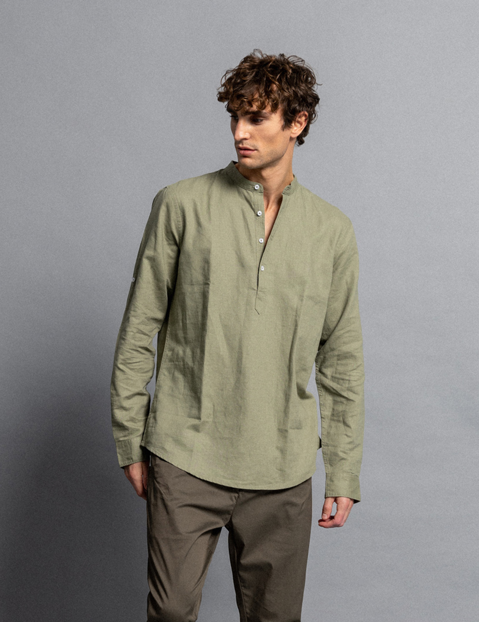 Smart fashion ανδρική λινή μπλούζα με mao γιακά