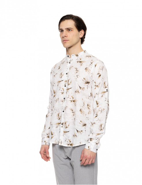 Smart fashion ανδρικό allover λινό πουκάμισο με mao γιακά