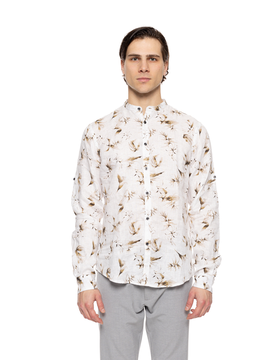 Smart fashion ανδρικό allover λινό πουκάμισο με mao γιακά