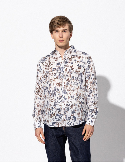 Smart fashion ανδρικό allover λινό πουκάμισο με γιακά