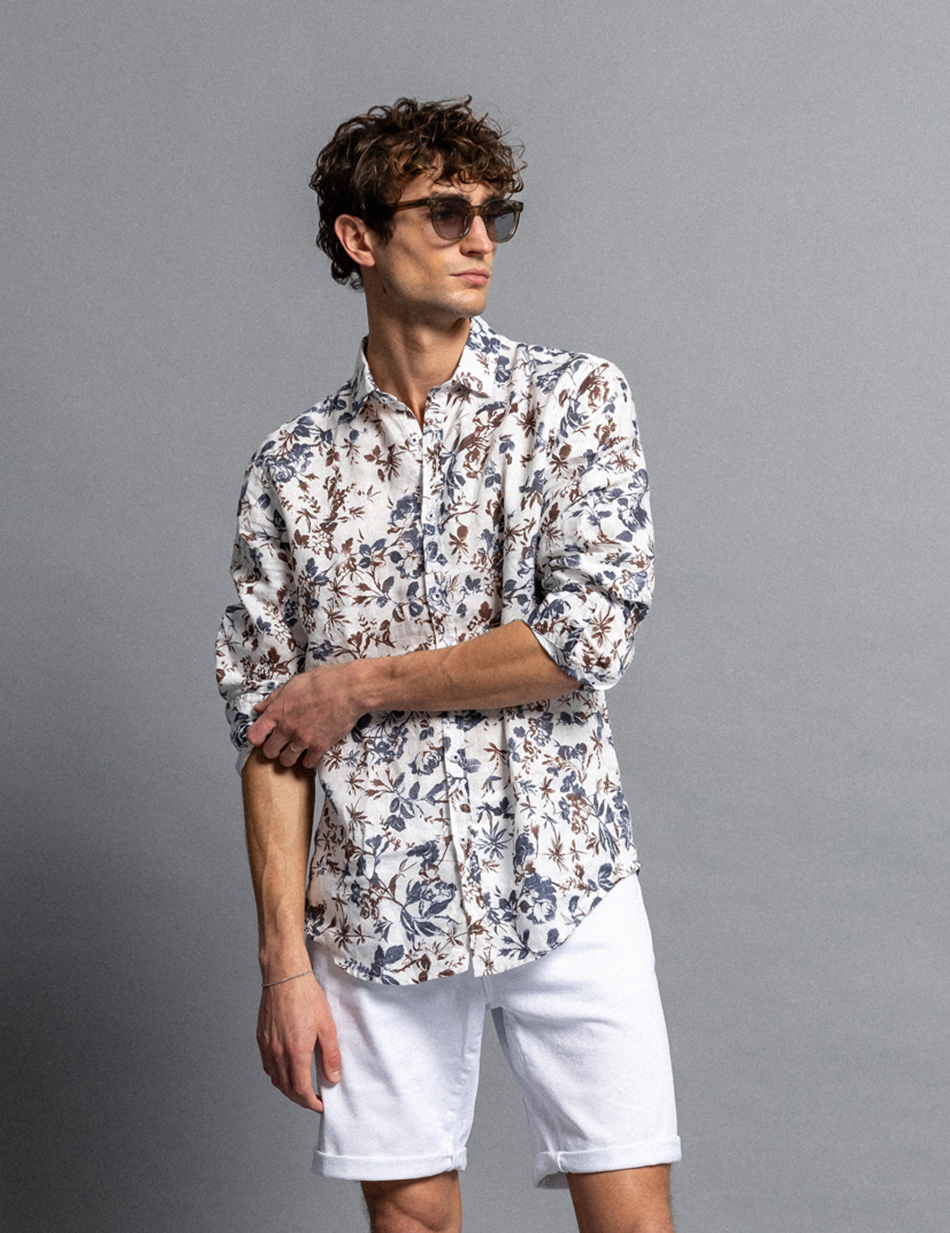 Smart fashion ανδρικό allover λινό πουκάμισο με γιακά
