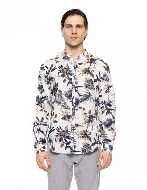 Smart fashion ανδρικό allover λινό πουκάμισο με mao γιακά